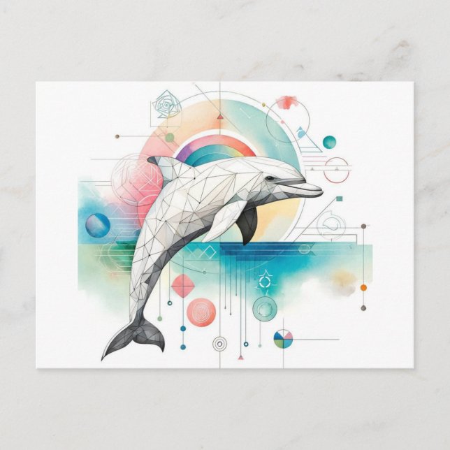 Geometric Dolphin Postcard with Watercolor Eleganc (Front)