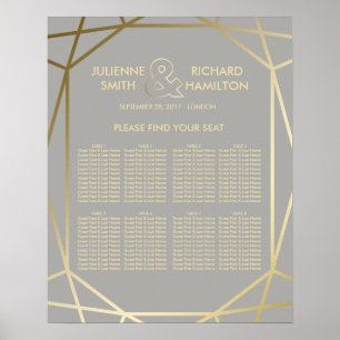 Geometric Dove Grey and Gold Seating Chart