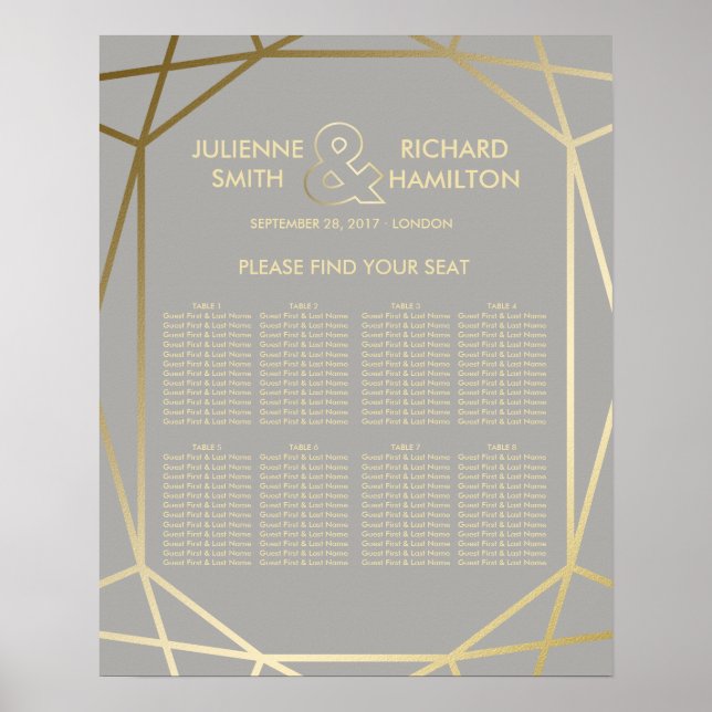 Geometric | Dove Grey and Gold Seating Chart (Front)