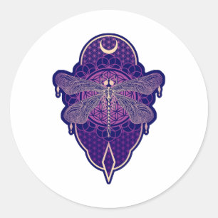 Geometric Dragonfly Mandala Life Flower Symbol Classic Round Sticker