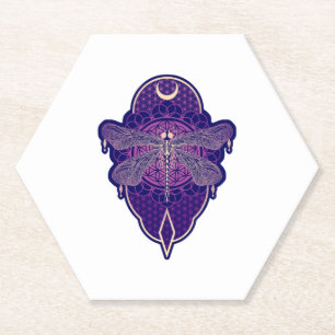 Geometric Dragonfly Mandala Life Flower Symbol Paper Coaster