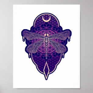 Geometric Dragonfly Mandala Life Flower Symbol Poster