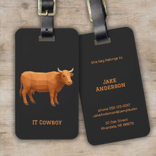 Geometric Drawing reddish brown Cow Luggage Tag