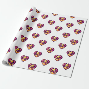 Geometric Duckling in Crystal Heart Wrapping Paper