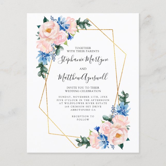 Geometric Dusty Blue Blush Pink Budget Wedding (Front)