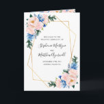 Geometric Dusty Blue Blush Pink Floral Wedding Programme<br><div class="desc">These wedding programs feature a watercolor floral design with blue and blush pink flowers,  eucalyptus foliage and a faux gold geometric frame.  Personalise them with your text. Matching products available.</div>