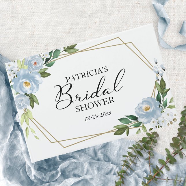 Geometric Dusty Blue Floral Bridal Shower Guest Book (Creator Uploaded)