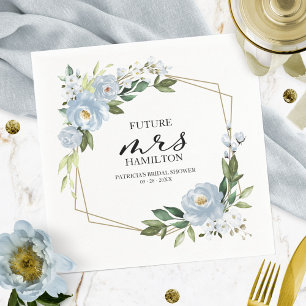 Geometric Dusty Blue Floral  Bridal Shower Napkin