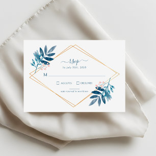 Geometric Dusty Blue Greenery Wedding RSVP Card