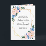 Geometric Dusty Blue Pink Floral Order Of Service Programme<br><div class="desc">These wedding programs feature a watercolor floral design with blue and blush pink flowers,  eucalyptus foliage and a faux gold geometric frame.  Personalise them with your text. Matching products available.</div>