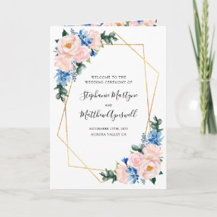 Geometric Dusty Blue Pink Floral Order Of Service Programme