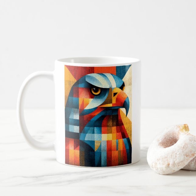 Geometric Eagle Abstract Pop Art Retro Coffee Mug (With Donut)