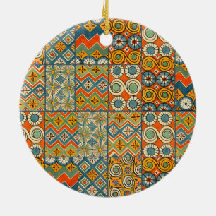 Geometric Egyptian Pattern Tiles Ceramic Tree Decoration
