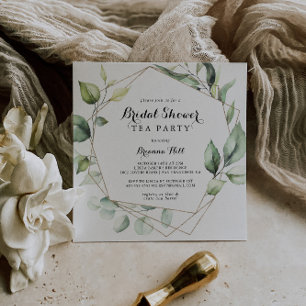 Geometric Elegant Gold Bridal Shower Tea Party Invitation