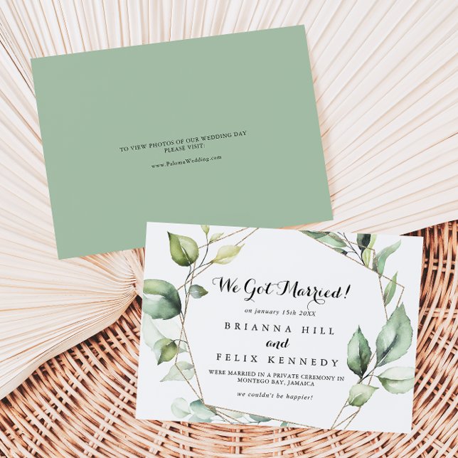 Geometric Elegant Gold Greenery Elopement Announcement (Creator Uploaded)