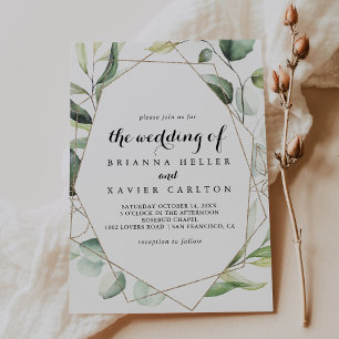 Geometric Elegant Gold Greenery The Wedding Of Invitation