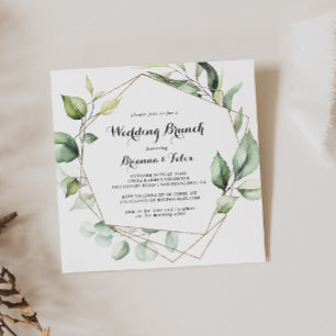 Geometric Elegant Gold Greenery Wedding Brunch Invitation