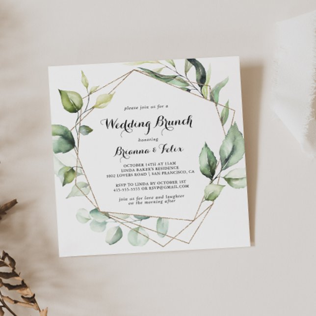 Geometric Elegant Gold Greenery Wedding Brunch Invitation (Creator Uploaded)