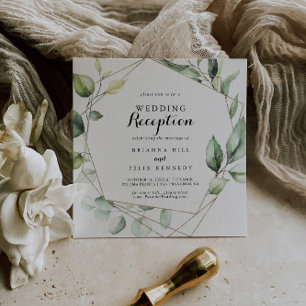 Geometric Elegant Gold Greenery Wedding Reception Invitation
