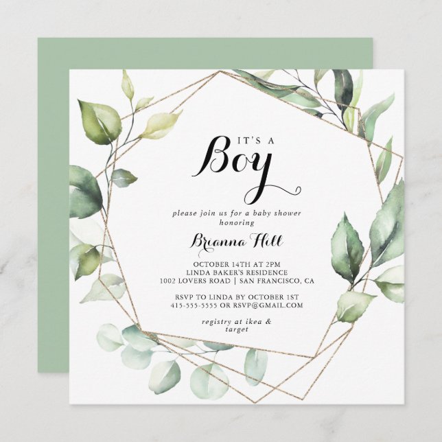 Geometric Elegant Gold It's A Boy Baby Shower Invitation (Front/Back)