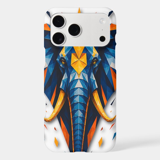 Geometric Elephant Blue & Orange Polygonal Art (Back)