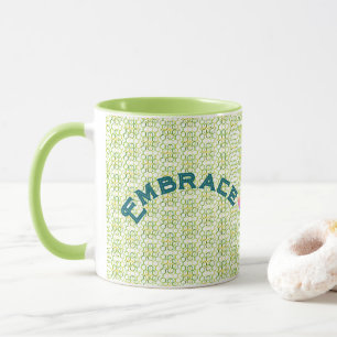 Geometric Embrace Uncertainty in Lime Green Mug