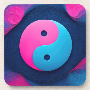 Geometric Equilibrium: Neon Yin Yang Pattern Coaster