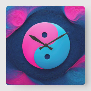 Geometric Equilibrium: Vibrant Yin Yang Pattern Square Wall Clock