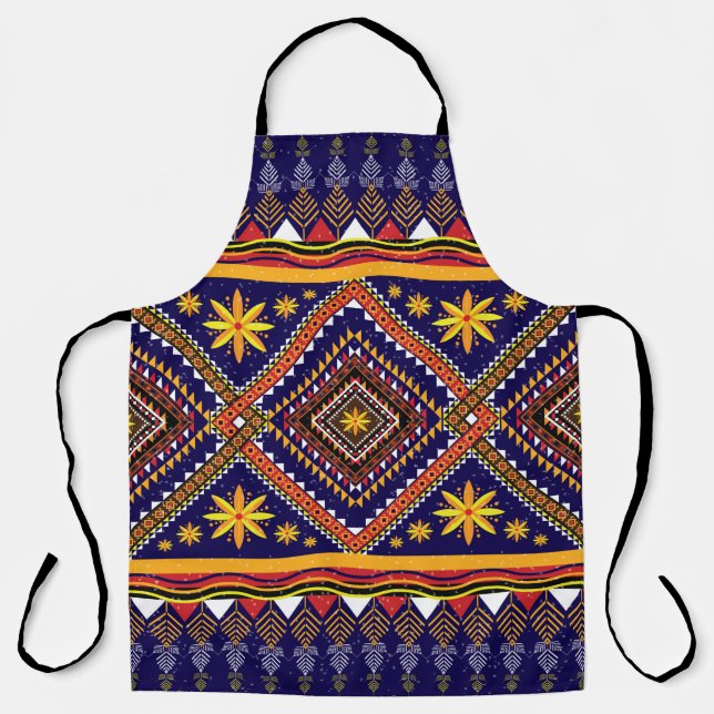 Geometric ethnic oriental ikat pattern traditional apron (Front)