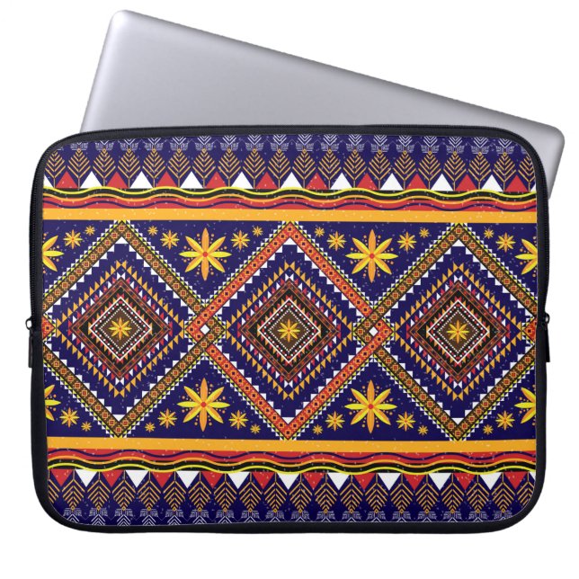 Geometric ethnic oriental ikat pattern traditional laptop sleeve (Front)