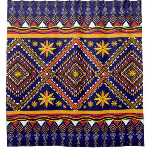 Geometric ethnic oriental ikat pattern traditional shower curtain