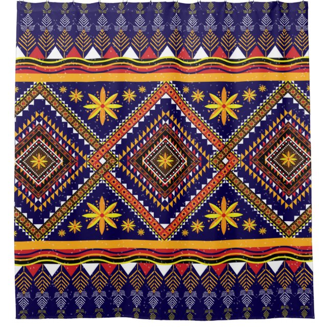 Geometric ethnic oriental ikat pattern traditional shower curtain (Front)
