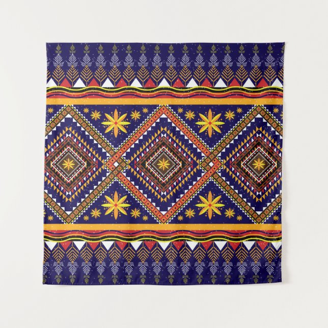 Geometric ethnic oriental ikat pattern traditional tapestry (Front)
