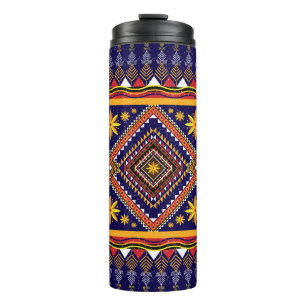 Geometric ethnic oriental ikat pattern traditional thermal tumbler