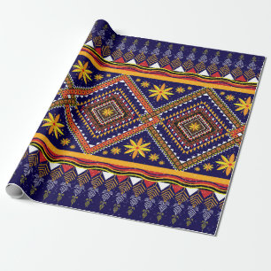 Geometric ethnic oriental ikat pattern traditional wrapping paper