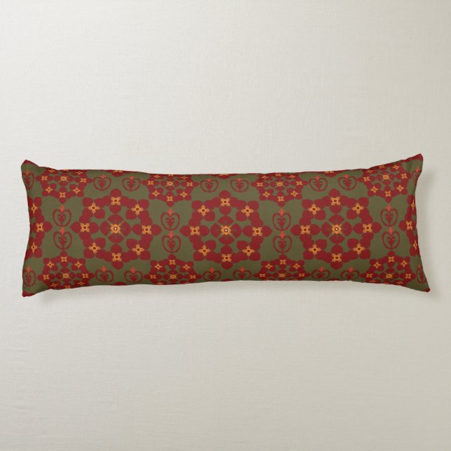 Geometric Ethnic Pattern Body Pillow – Burgundy Re (Back)