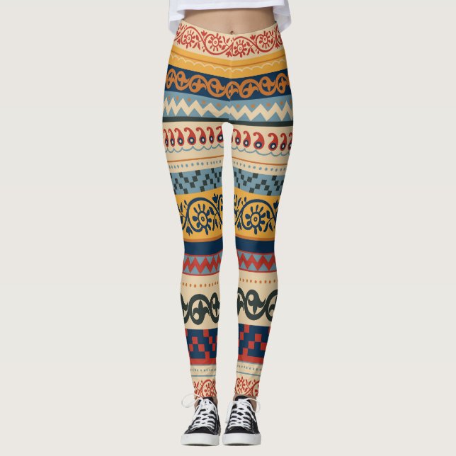 Geometric ethnic: seamless ornament background. leggings (Front)