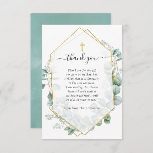 Geometric Eucalyptus Baptism Thank You Card