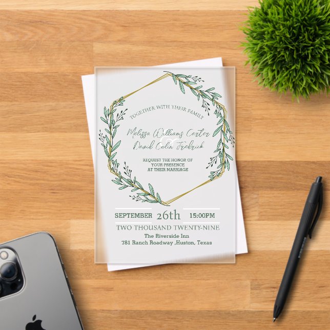 Geometric Eucalyptus Botanical Greenery Wedding Acrylic Invitations (Insitu (Invitation Card))