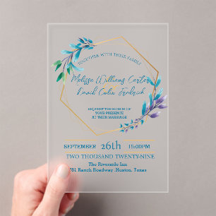 Geometric Eucalyptus Botanical Greenery Wedding Acrylic Invitations
