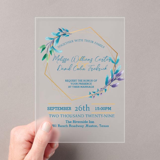 Geometric Eucalyptus Botanical Greenery Wedding Acrylic Invitations (Insitu (Handheld))