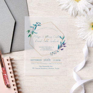 Geometric Eucalyptus Botanical Greenery Wedding Vellum Invitations