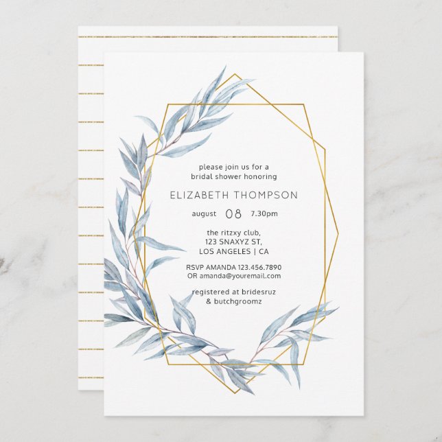 Geometric Eucalyptus Bridal Shower Invitation (Front/Back)