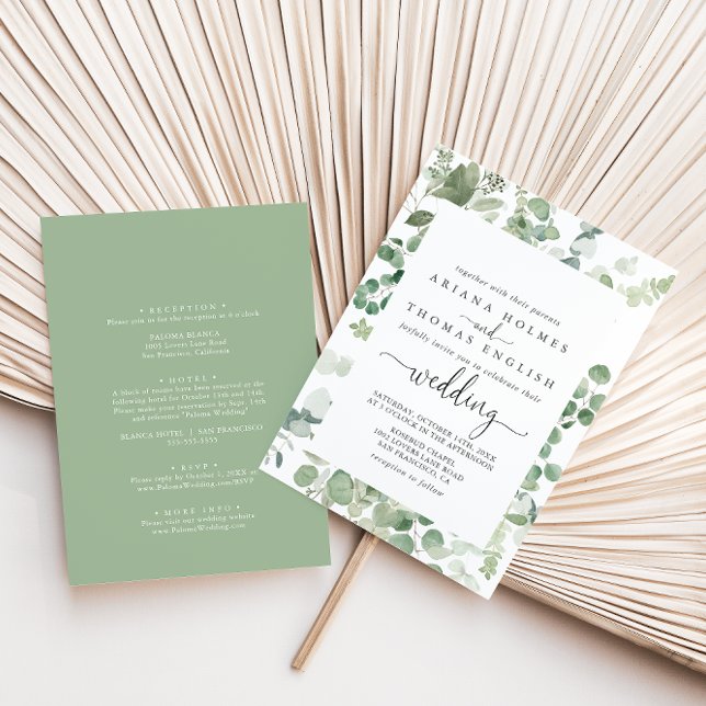 Geometric Eucalyptus Front & Back Wedding  Invitation (Creator Uploaded)