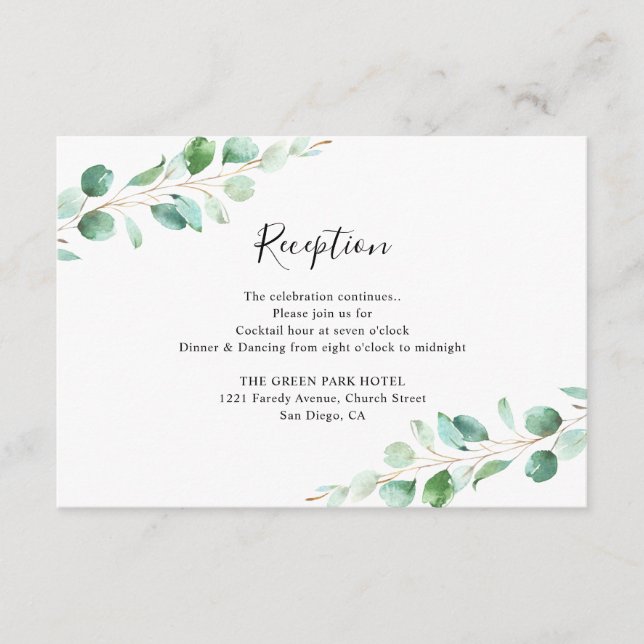 Geometric Eucalyptus Greenery Reception Card (Front)