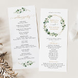 Geometric Eucalyptus Greenery Wedding Program Menu<br><div class="desc">Designed to coordinate with our Moody Greenery wedding collection,  this customisable Ceremony Program features a gold geometric frame adorned with eucalyptus watercolor leaves,  paired with gold and grey text. To make advanced changes,  go to "Click to customise further" option under Personalise this template.</div>
