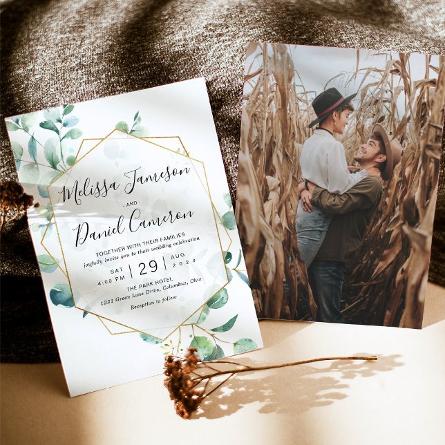 Geometric Eucalyptus Greenery with Photo Invitation (Creator Uploaded)