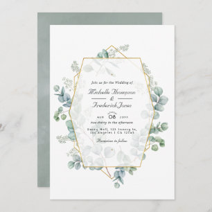 Geometric Eucalyptus QR Code RSVP Garden Wedding Invitation