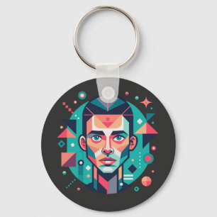 Geometric Face Portrait Key Ring