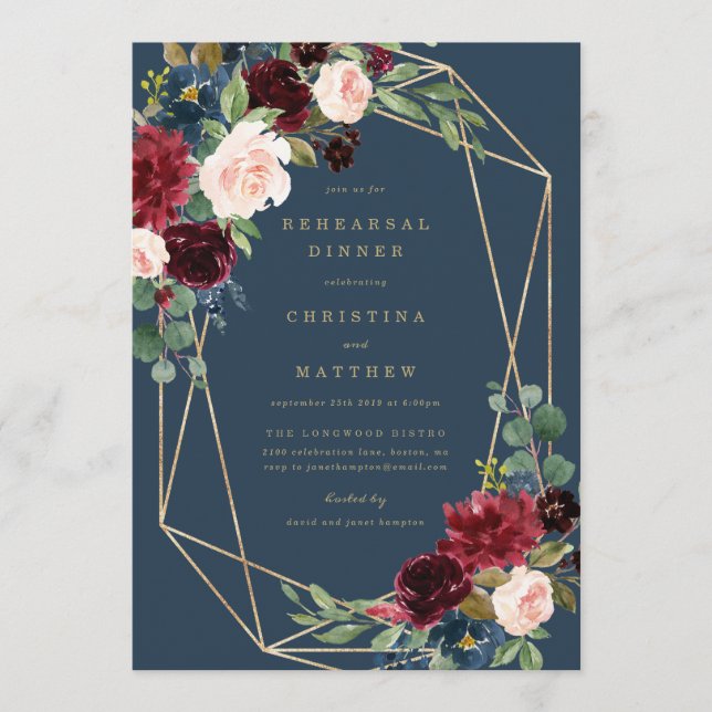 Geometric Fall Elegance Rehearsal Dinner Invite (Front)